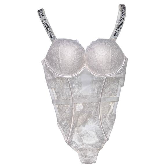 Victoria's Secret Shine Strap Lace Bombshell Teddy Coconut White Size Medium